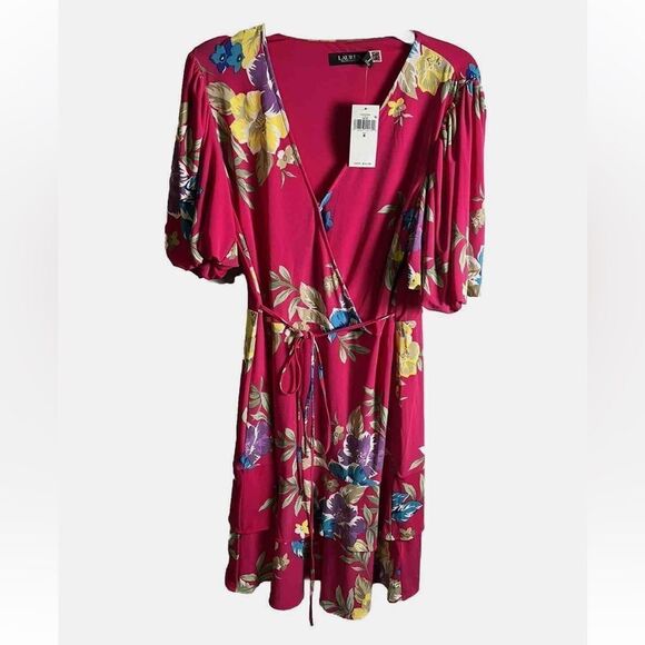 Lauren Ralph Lauren Pink Floral Faux Wrap Valayna Dress Size 6 - Picture 4 of 5